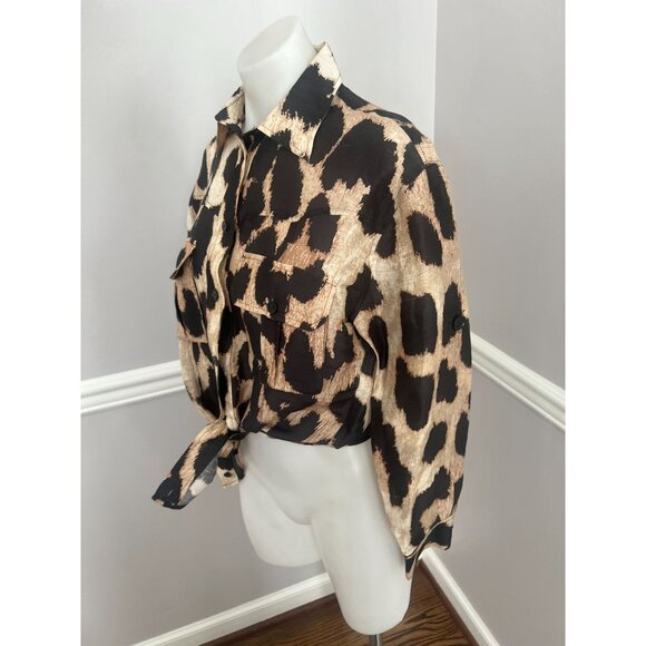 GANNI Silk Linen Leopard Print Shirt + Matching Shorts SET Size 32 XS - Picture 12 of 13